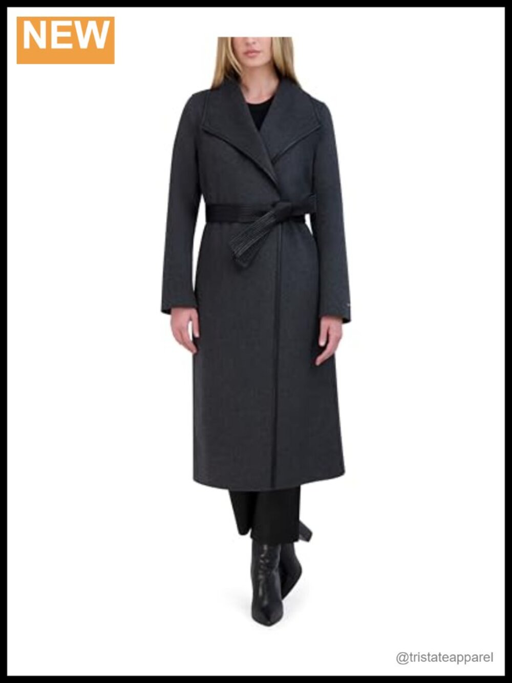 Wool Blend Longline Wrap Coat With PU Binding & Removable Belt